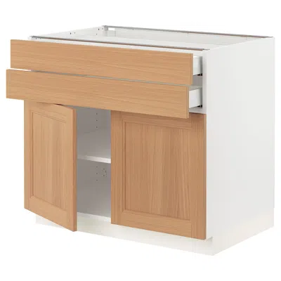 Ikea Sektion / Maximera Base Cabinet With 2 Doors/2 Drawers, White/vedhamn Oak, 36x24x30 "