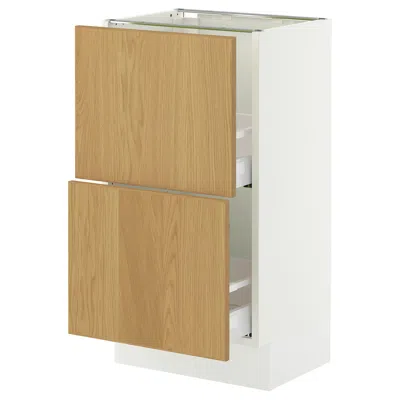 Ikea Sektion / Maximera Base Cabinet With 2 Drawers, White/sinarp Oak Veneer, 18x15x30 "