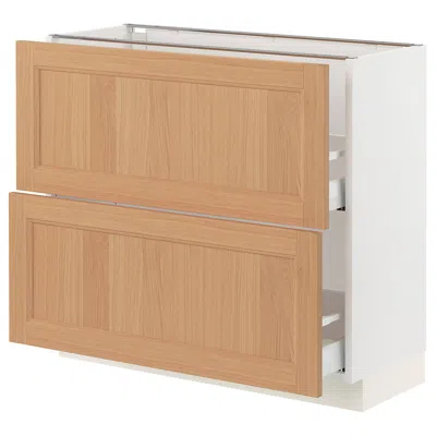 Ikea Sektion / Maximera Base Cabinet With 2 Drawers, White/vedhamn Oak, 36x15x30 " In Brown