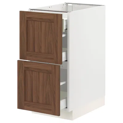 Ikea Sektion / Maximera Base Cabinet With 2 Fronts/3 Drawers, White Enköping/brown Walnut Effect, 15x24x3