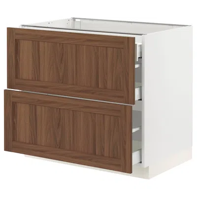Ikea Sektion / Maximera Base Cabinet With 2 Fronts/3 Drawers, White Enköping/brown Walnut Effect, 36x24x3