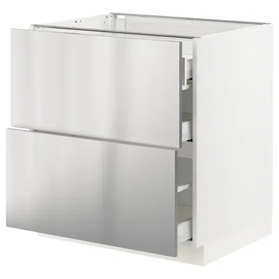 Ikea Sektion / Maximera Base Cabinet With 2 Fronts/3 Drawers, White/nogsta Stainless Steel, 30x24x30 "