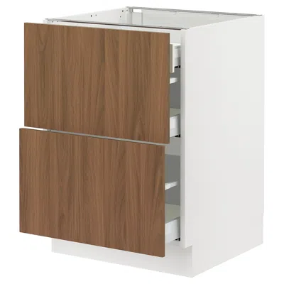 Ikea Sektion / Maximera Base Cabinet With 2 Fronts/3 Drawers, White/tistorp Brown Walnut Effect, 24x24x30