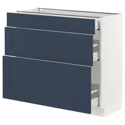 Ikea Sektion / Maximera Base Cabinet With 3 Drawers, White Axstad/matte Blue, 36x15x30 "