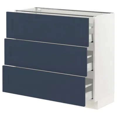 Ikea Sektion / Maximera Base Cabinet With 3 Drawers, White Axstad/matte Blue, 36x15x30 "