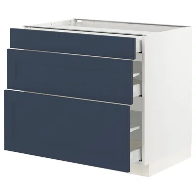 Ikea Sektion / Maximera Base Cabinet With 3 Drawers, White Axstad/matte Blue, 36x24x30 "