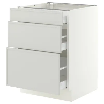 Ikea Sektion / Maximera Base Cabinet With 3 Drawers, White/aspudden Light Gray, 24x24x30 "
