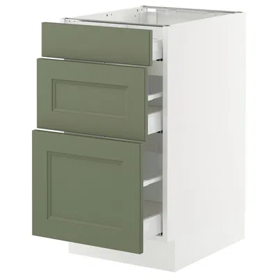 Ikea Sektion / Maximera Base Cabinet With 3 Drawers, White/axstad Gray-green, 18x24x30 "