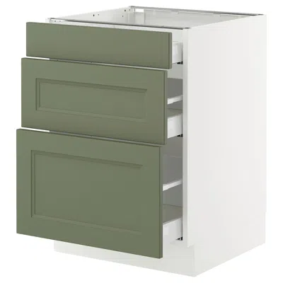 Ikea Sektion / Maximera Base Cabinet With 3 Drawers, White/axstad Gray-green, 24x24x30 "