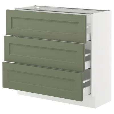 Ikea Sektion / Maximera Base Cabinet With 3 Drawers, White/axstad Gray-green, 36x15x30 "