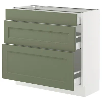 Ikea Sektion / Maximera Base Cabinet With 3 Drawers, White/axstad Gray-green, 36x15x30 "