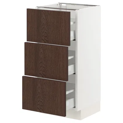 Ikea Sektion / Maximera Base Cabinet With 3 Drawers, White/sinarp Brown, 15x15x30 "