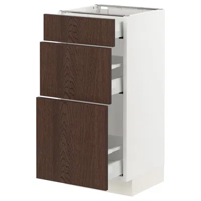 Ikea Sektion / Maximera Base Cabinet With 3 Drawers, White/sinarp Brown, 15x15x30 "
