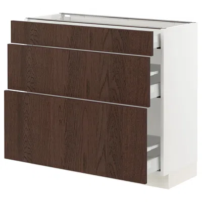Ikea Sektion / Maximera Base Cabinet With 3 Drawers, White/sinarp Brown, 36x15x30 "
