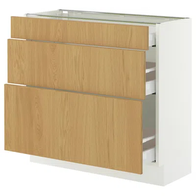 Ikea Sektion / Maximera Base Cabinet With 3 Drawers, White/sinarp Oak Veneer, 36x15x30 "