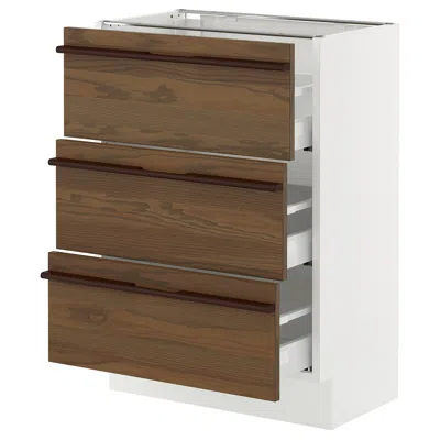 Ikea Sektion / Maximera Base Cabinet With 3 Drawers, White/stensta Dark Brown Ash Veneer, 24x15x30 "