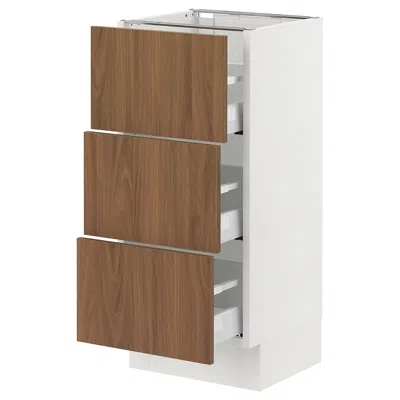 Ikea Sektion / Maximera Base Cabinet With 3 Drawers, White/tistorp Brown Walnut Effect, 15x15x30 "