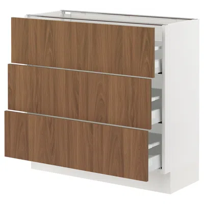 Ikea Sektion / Maximera Base Cabinet With 3 Drawers, White/tistorp Brown Walnut Effect, 36x15x30 "