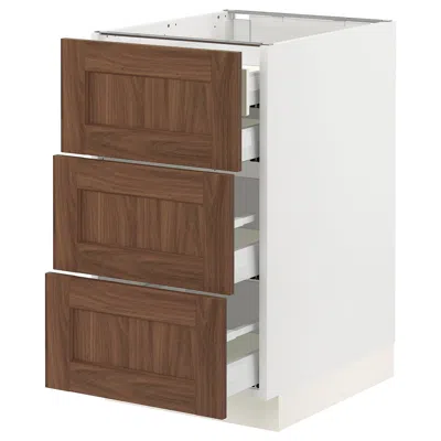 Ikea Sektion / Maximera Base Cabinet With 3 Fronts/4 Drawers, White Enköping/brown Walnut Effect, 18x24x3