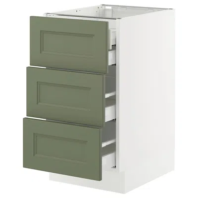 Ikea Sektion / Maximera Base Cabinet With 3 Fronts/4 Drawers, White/axstad Gray-green, 18x24x30 "