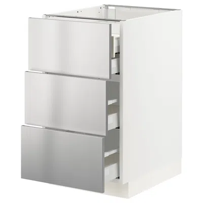 Ikea Sektion / Maximera Base Cabinet With 3 Fronts/4 Drawers, White/nogsta Stainless Steel, 18x24x30 "