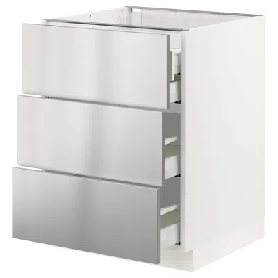 Ikea Sektion / Maximera Base Cabinet With 3 Fronts/4 Drawers, White/nogsta Stainless Steel, 24x24x30 "