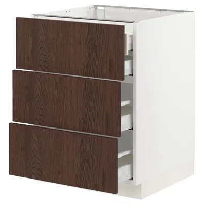 Ikea Sektion / Maximera Base Cabinet With 3 Fronts/4 Drawers, White/sinarp Brown, 24x24x30 "