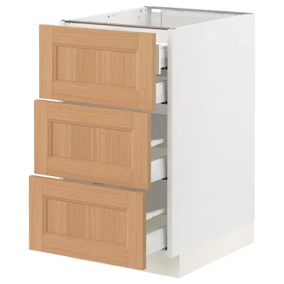 Ikea Sektion / Maximera Base Cabinet With 3 Fronts/4 Drawers, White/vedhamn Oak, 18x24x30 " In Brown