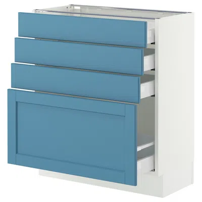 Ikea Sektion / Maximera Base Cabinet With 4 Drawers, White/lerhyttan Blue, 30x15x30 "