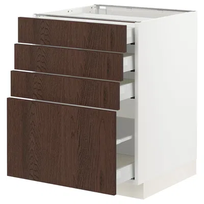 Ikea Sektion / Maximera Base Cabinet With 4 Drawers, White/sinarp Brown, 24x24x30 "