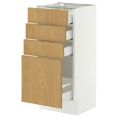Ikea Sektion / Maximera Base Cabinet With 4 Drawers, White/sinarp Oak Veneer, 15x15x30 "