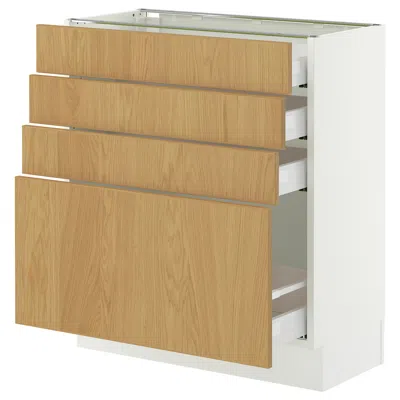 Ikea Sektion / Maximera Base Cabinet With 4 Drawers, White/sinarp Oak Veneer, 30x15x30 "