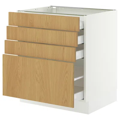 Ikea Sektion / Maximera Base Cabinet With 4 Drawers, White/sinarp Oak Veneer, 30x24x30 "