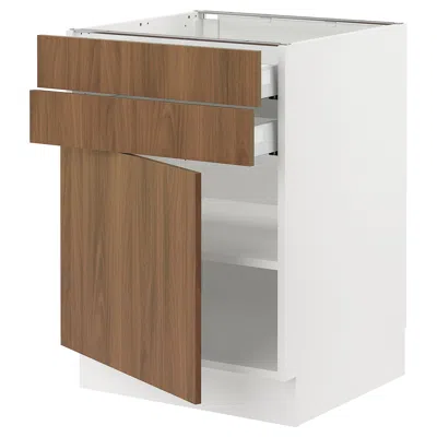 Ikea Sektion / Maximera Base Cabinet With Door/2 Drawers, White/tistorp Brown Walnut Effect, 24x24x30 "