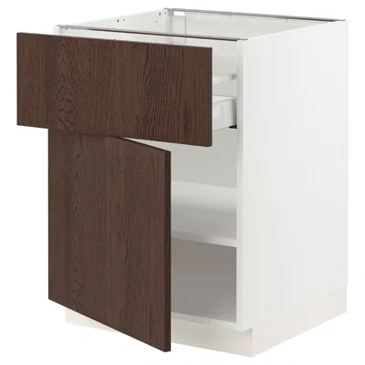 Ikea Sektion / Maximera Base Cabinet With Drawer/door, White/sinarp Brown, 24x24x30 "