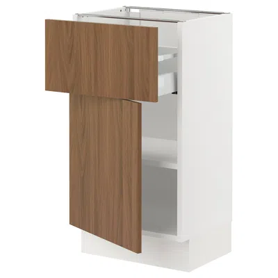 Ikea Sektion / Maximera Base Cabinet With Drawer/door, White/tistorp Brown Walnut Effect, 18x15x30 "