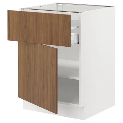 Ikea Sektion / Maximera Base Cabinet With Drawer/door, White/tistorp Brown Walnut Effect, 24x24x30 "