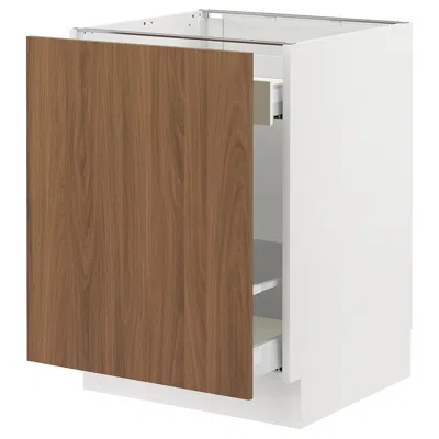 Ikea Sektion / Maximera Base Cabinet With Pull-out Storage, White/tistorp Brown Walnut Effect, 24x24x30 "