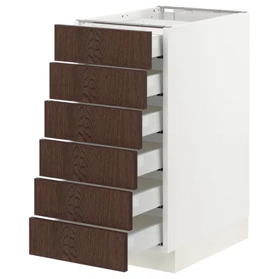 Ikea Sektion / Maximera Base Cabinet/6 Fronts/6 Low Drawers, White/sinarp Brown, 15x24x30 "