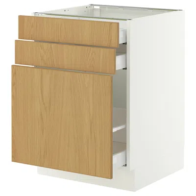 Ikea Sektion / Maximera Base Cabinet/pull-out Storage/2 Drawerrs, White/sinarp Oak Veneer, 24x24x30 "