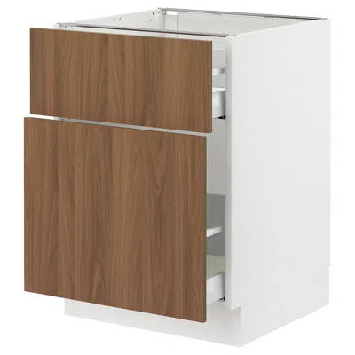 Ikea Sektion / Maximera Base Cabinet/pull-out Storage/drawer, White/tistorp Brown Walnut Effect, 24x24x30