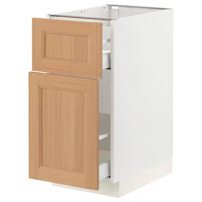 Ikea Sektion / Maximera Base Cabinet/pull-out Storage/drawer, White/vedhamn Oak, 15x24x30 " In Brown