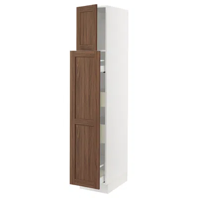 Ikea Sektion / Maximera Hc With Pull-open Func 1 Door/4 Drawers​, White Enköping/brown Walnut Effect, 15x