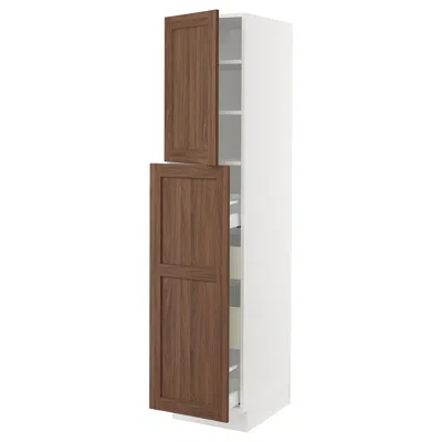 Ikea Sektion / Maximera Hc With Pull-open Func 1 Door/4 Drawers​, White Enköping/brown Walnut Effect, 18x