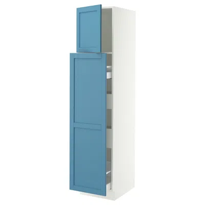 Ikea Sektion / Maximera Hc With Pull-open Func 1 Door/4 Drawers​, White/lerhyttan Blue, 18x24x80 "