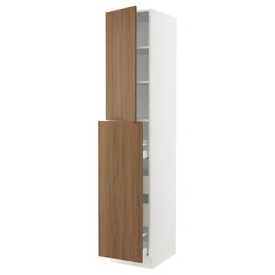 Ikea Sektion / Maximera Hc With Pull-open Func 4 Drawer/1 Door/ 2 Shelves, White/tistorp Brown Walnut Eff