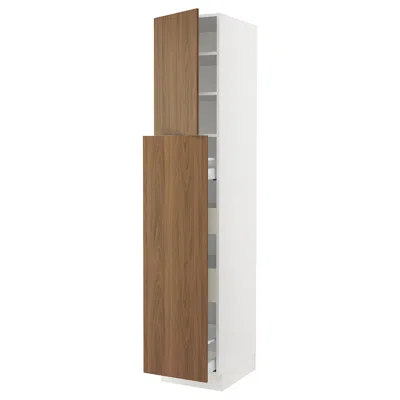 Ikea Sektion / Maximera Hc With Pull-open Func 4 Drawer/1 Door/ 2 Shelves, White/tistorp Brown Walnut Eff