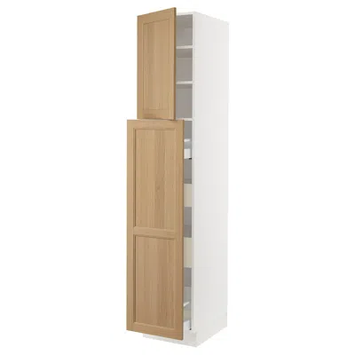Ikea Sektion / Maximera Hc With Pull-open Func 4 Drawer/1 Door/ 2 Shelves, White/vedhamn Oak, 18x24x90 "