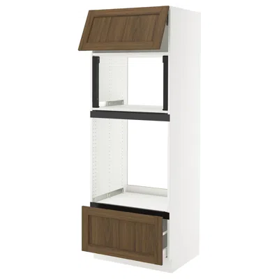 Ikea Sektion / Maximera High Cabinet For Micro/oven+drawer/door, White Enköping/brown Walnut Effect, 30x2