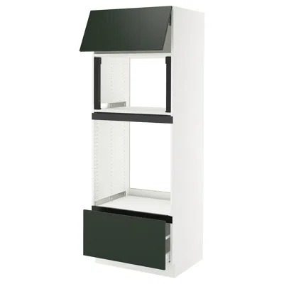 Ikea Sektion / Maximera High Cabinet For Micro/oven+drawer/door, White/havstorp Deep Green, 30x24x80 "